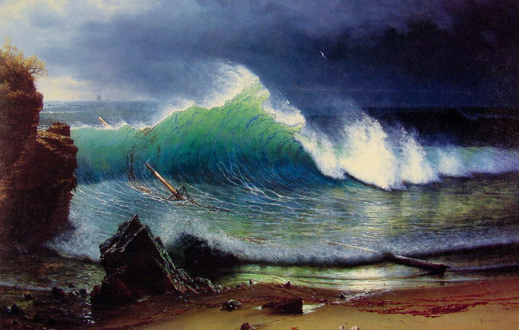 Albert Bierstadt Oil Painting The Shore of the Turquoise Sea - Click Image to Close